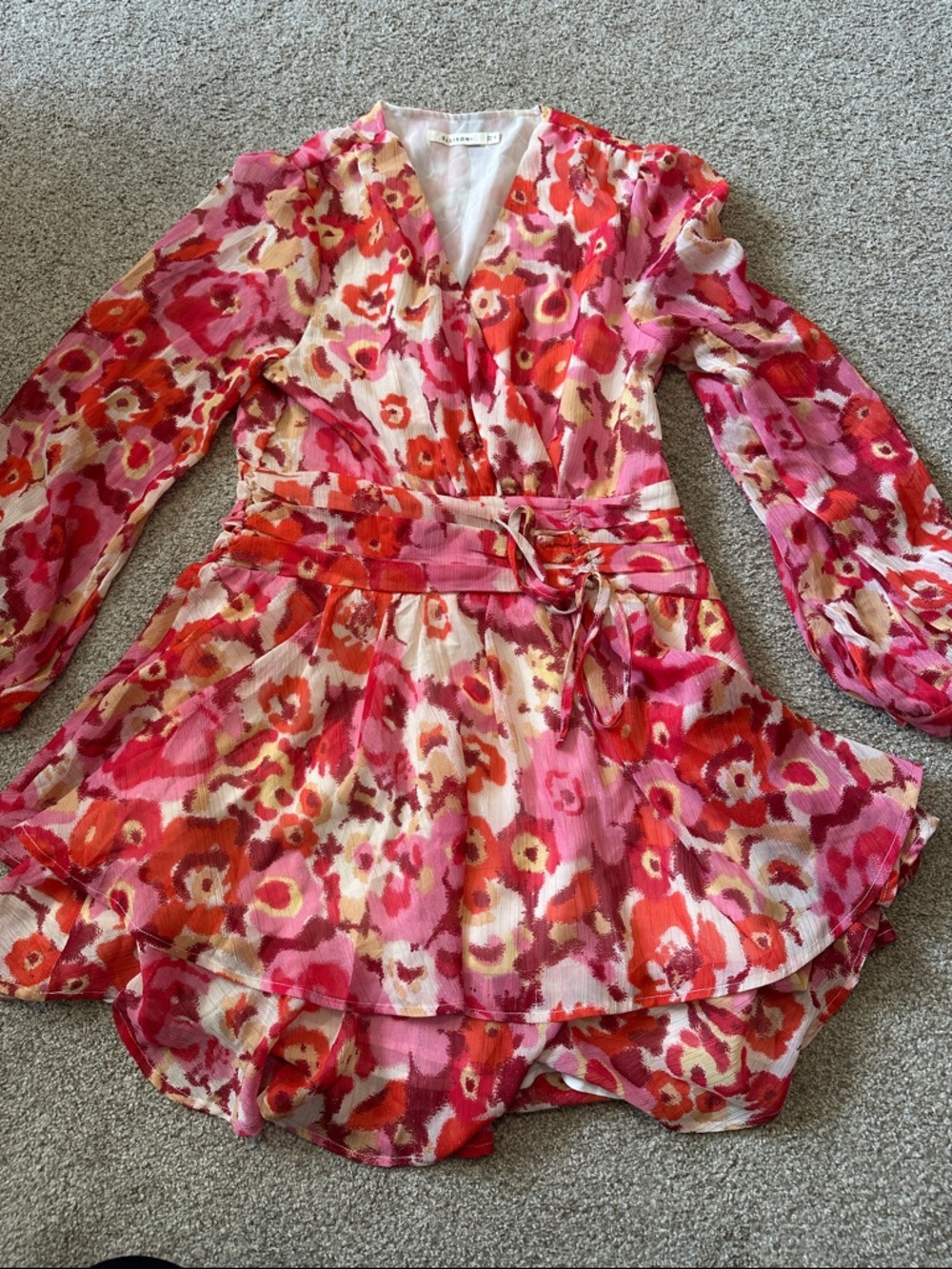 Ellison Floral Long Sleeve Wrap Dress in Pink, Red, Cream